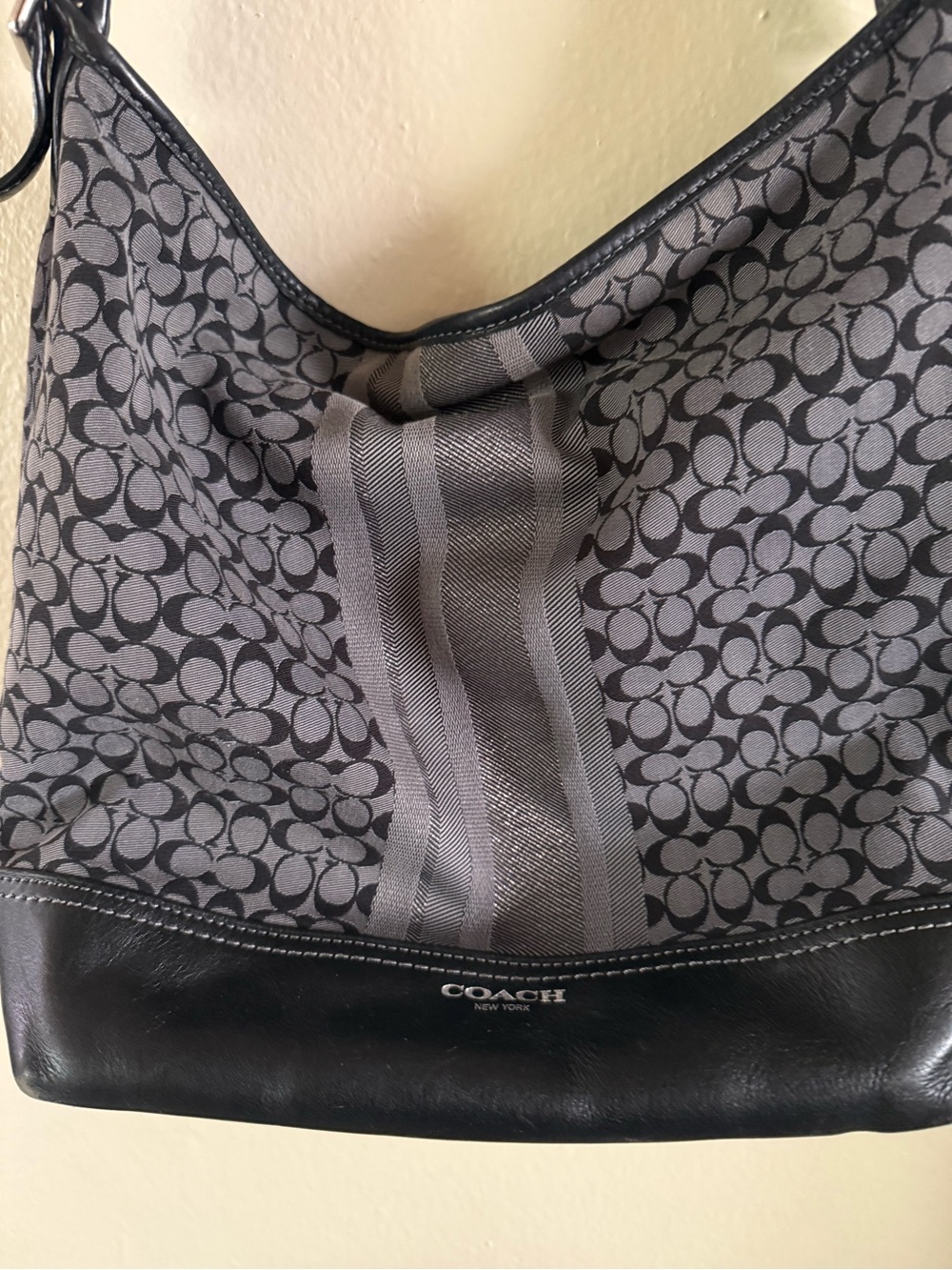 Coach Gray and Black Signature Shoulder Bag